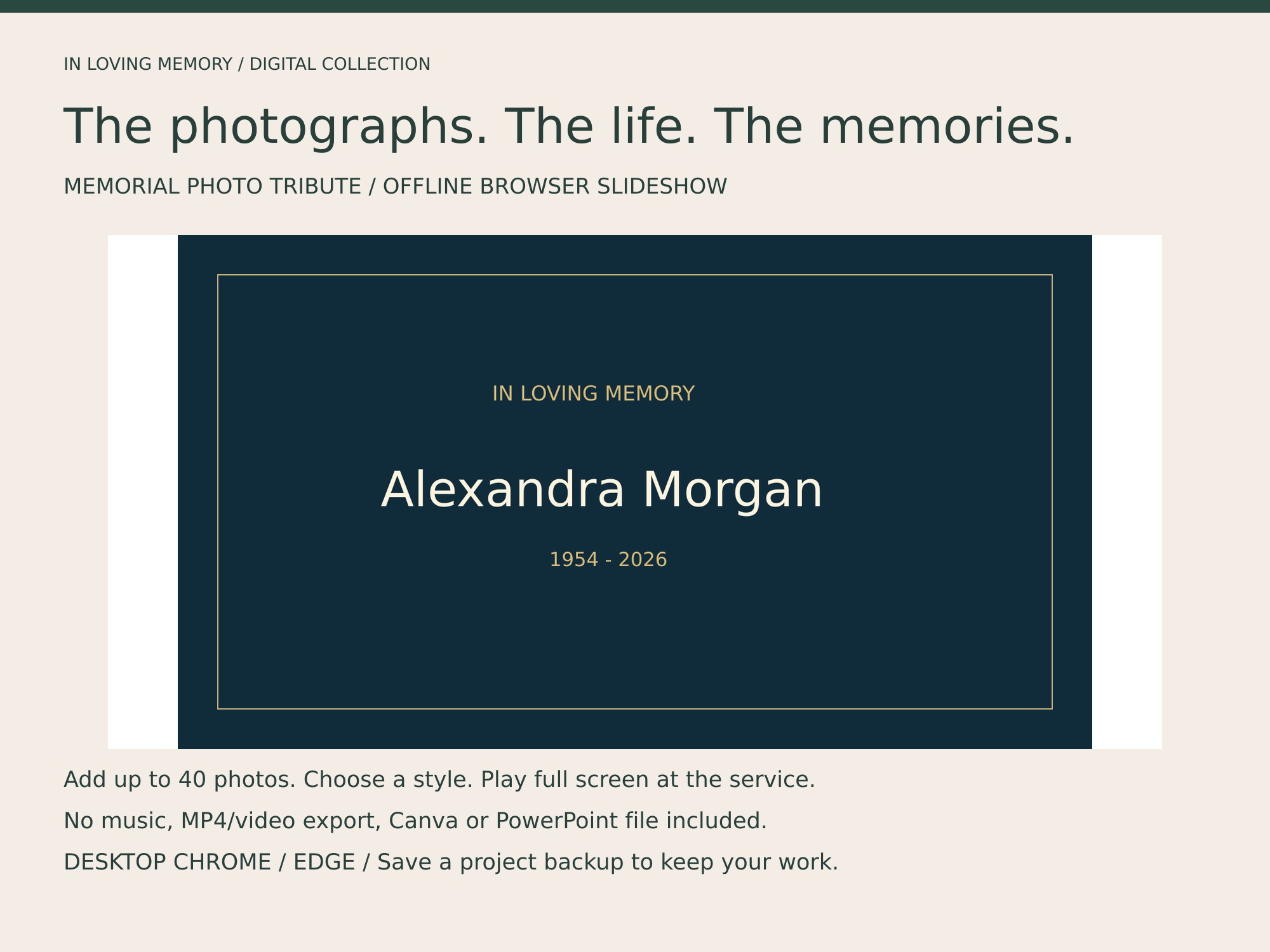 Memorial Photo Tribute opening card sample