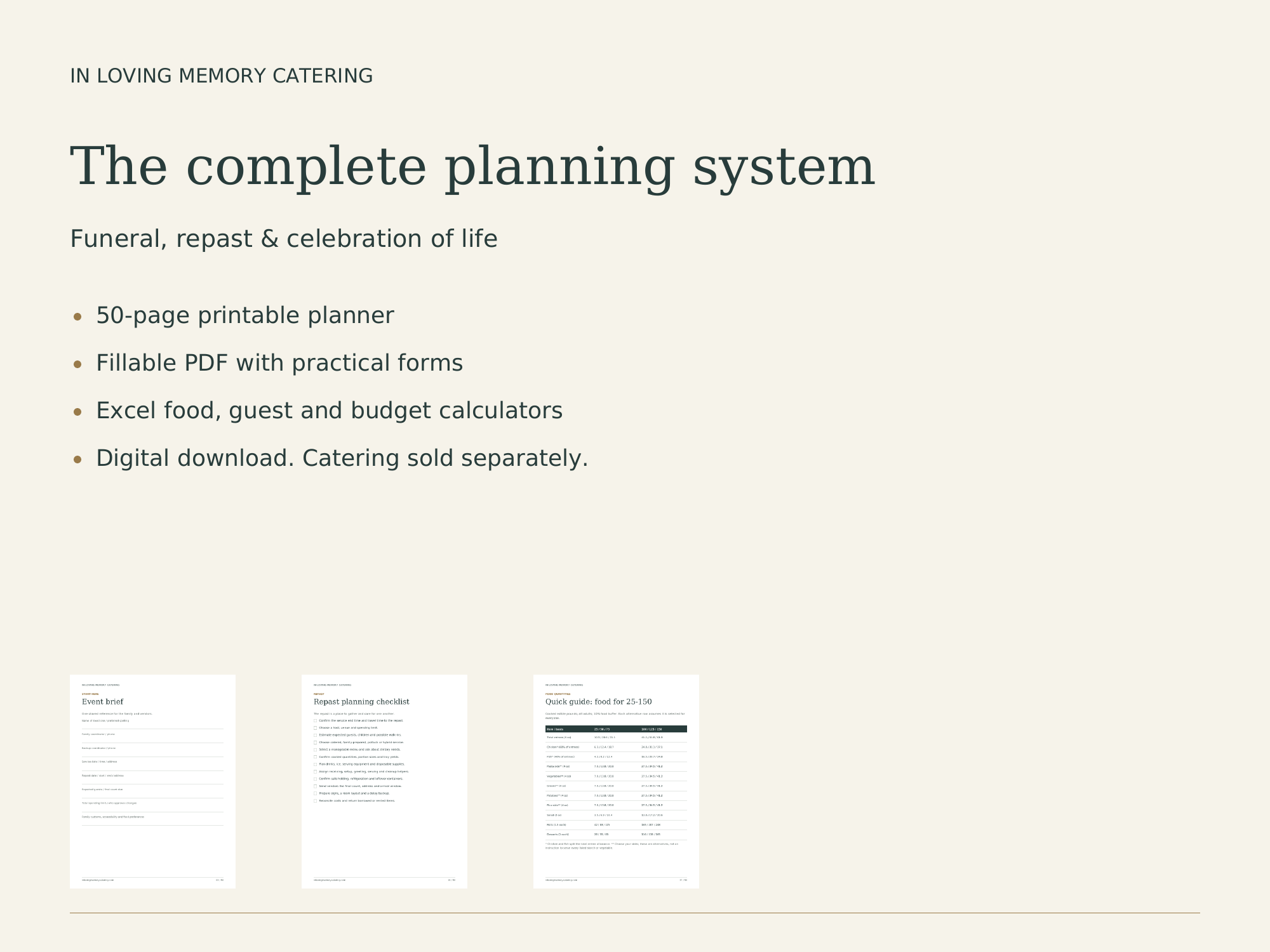 Preview of the printable In Loving Memory planning system