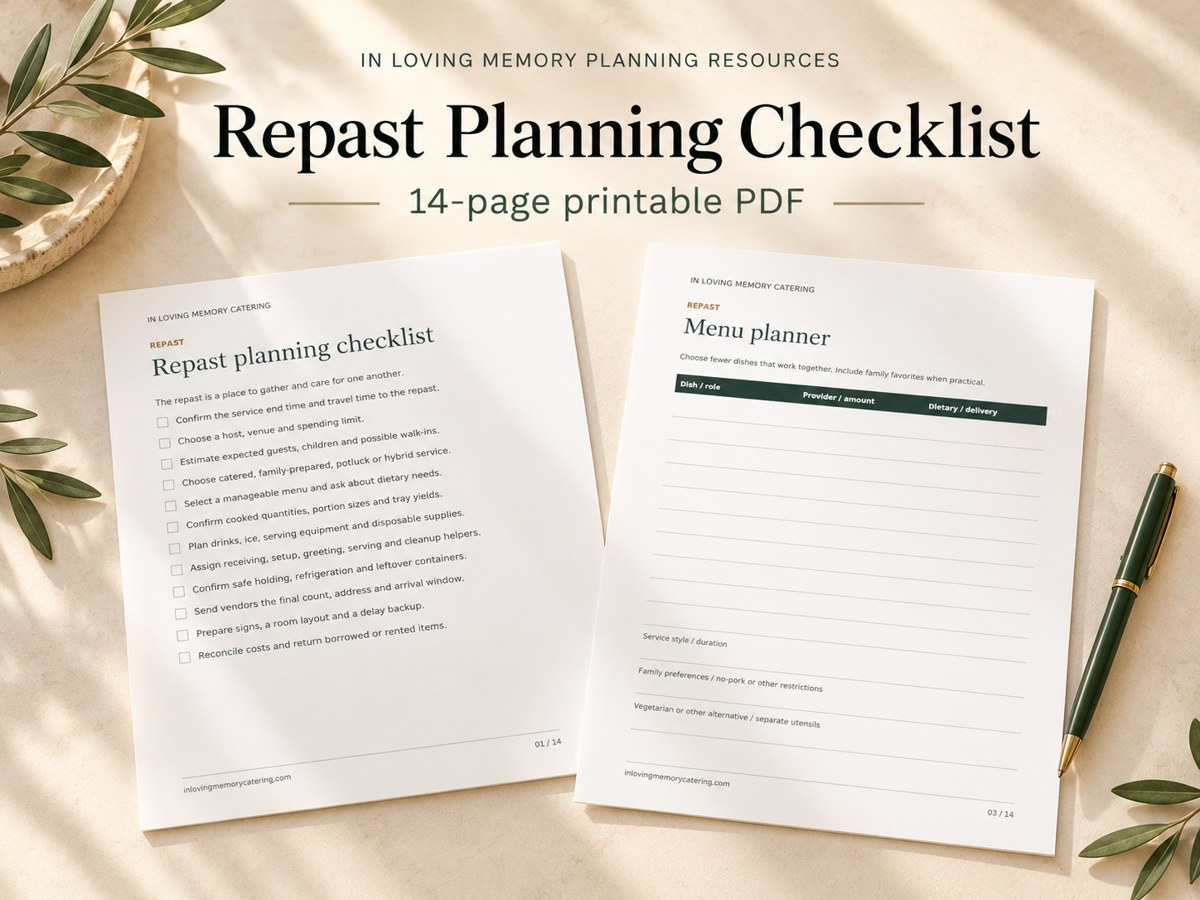 Digital repast checklist and menu planner mockup